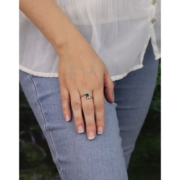 14k Yellow Gold Natural Emerald & Diamond Ring Size 8 1/2 - Picture 4 of 7